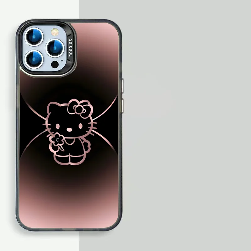 Tmavá čierna ružová hello mačiatko Cartoon Puzdet pre iPhone 16 15 14 13 12 11 11 Pro Max Y2K tvrdý zadný kryt