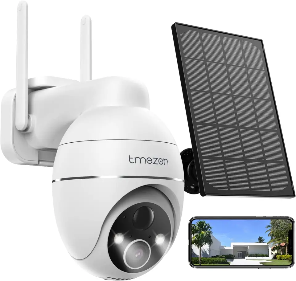 Tmezon Solar Surveillance Camera Outdoor Batéria, bezdrôtové bezdrôtové PTZ WLAN IP Camera Outdoor Solar Camera s farebným nočným videním