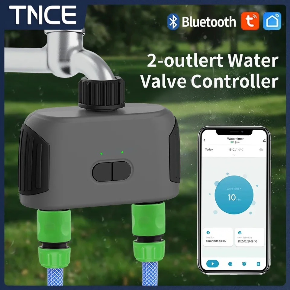 TNCE Tuya Bluetooth Smart Garden Wailing Timers 2 -Way Radič zavlažovací ovládač Vodný ventil dažďový oneskorenie programovateľné ovládače