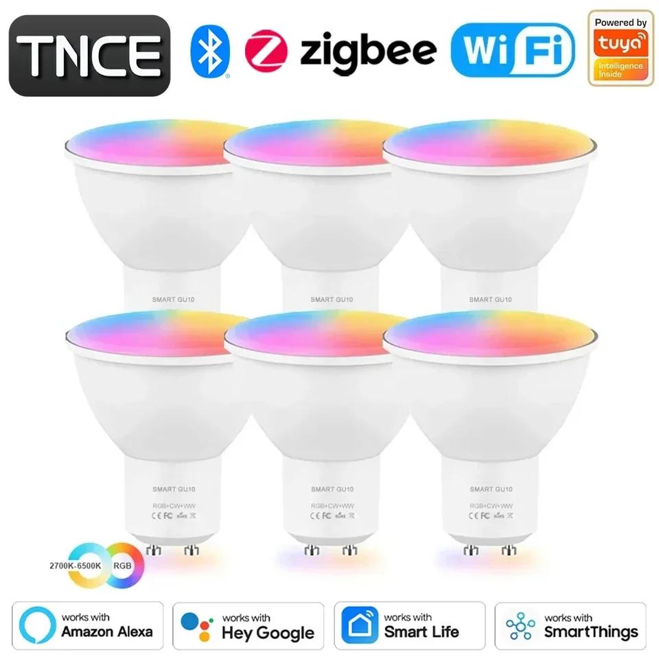 TNCE TUYA WIFI/ZIGBEE/Bluetooth GU10 LED žiarovka RGB+CW LED LED DUMMABLE LAMP SMART CONTLE LIGHT APP APP Alexa Google HOME