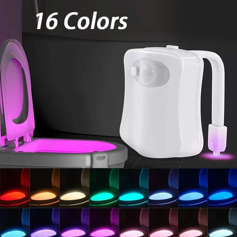 Toaletné sedadlo inteligentné snímač Motion Nočné svetlo 16/8 farieb vodotesné podsvietenie pre kúpeľňu toaletu LED žiarovka LAMP Svetlo WC