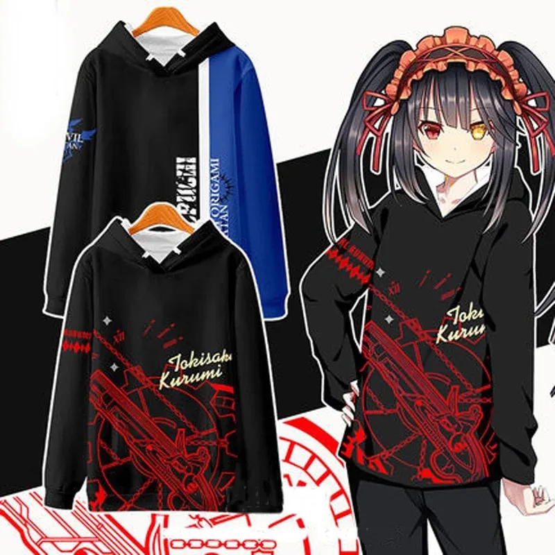 Tokisaki kurumi Dátum a živé mikiny gotické japonsko Anime tlače mikiny karikatúry manga oblečenie s dlhým rukávom módny dizajn