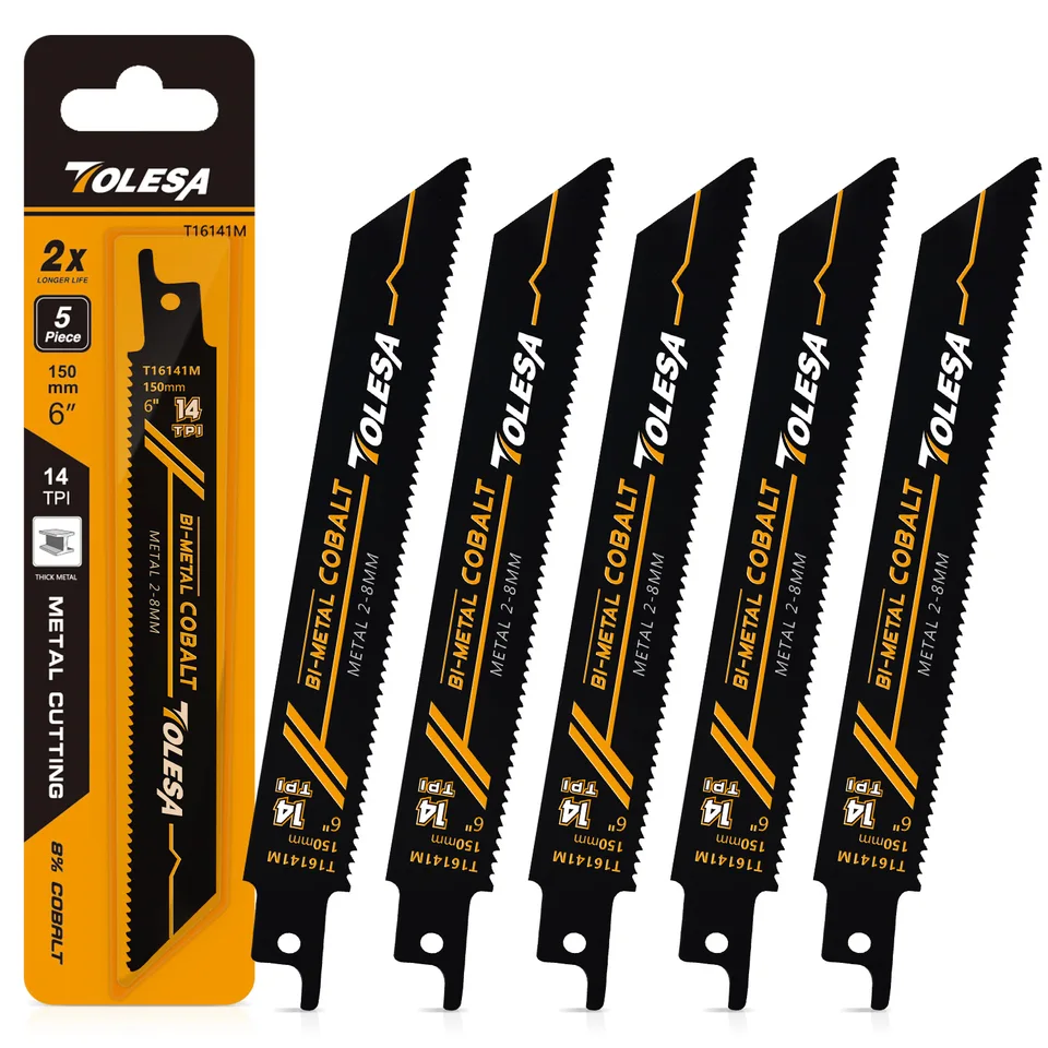 TOLESA 5PCS 6in Heavy Metal Rezatia recipročné píly lopatky 14tpi liatinové bit-kovové šabľové píly pre kovové potrubie, REBAR