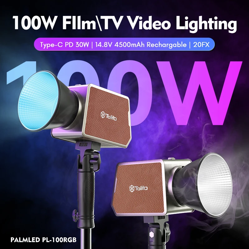 TOLIFO PL100RGB 100W RGB LED výplň prenosný COB COBSONULUS Studio Lighting Mini Bowens Nabíjateľné video Photography Light