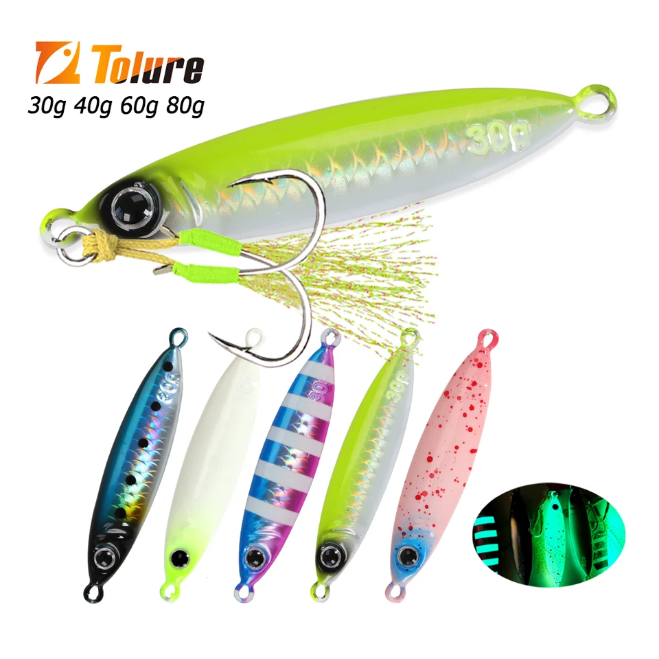 TOLU NOVINKA 30G/40G/60G/80G Rýchle potápanie potopenia Rybárska nalákanie laserového papiera povlaky Svetlo prípravok Lure more rybolov Trolling Trolling Jigging
