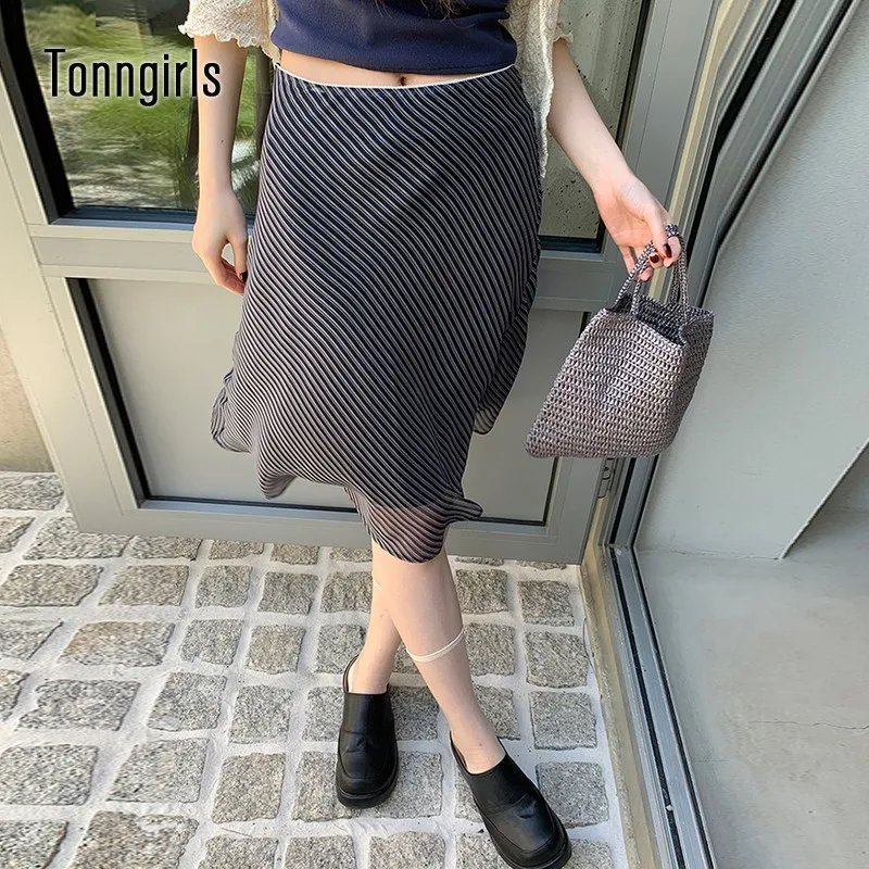 Tonngirls Vintage A-line sukňa Ženy šifón s nízkym pásom sukne y2k americký retro retro 2000s letné dno e dievčatá sukne