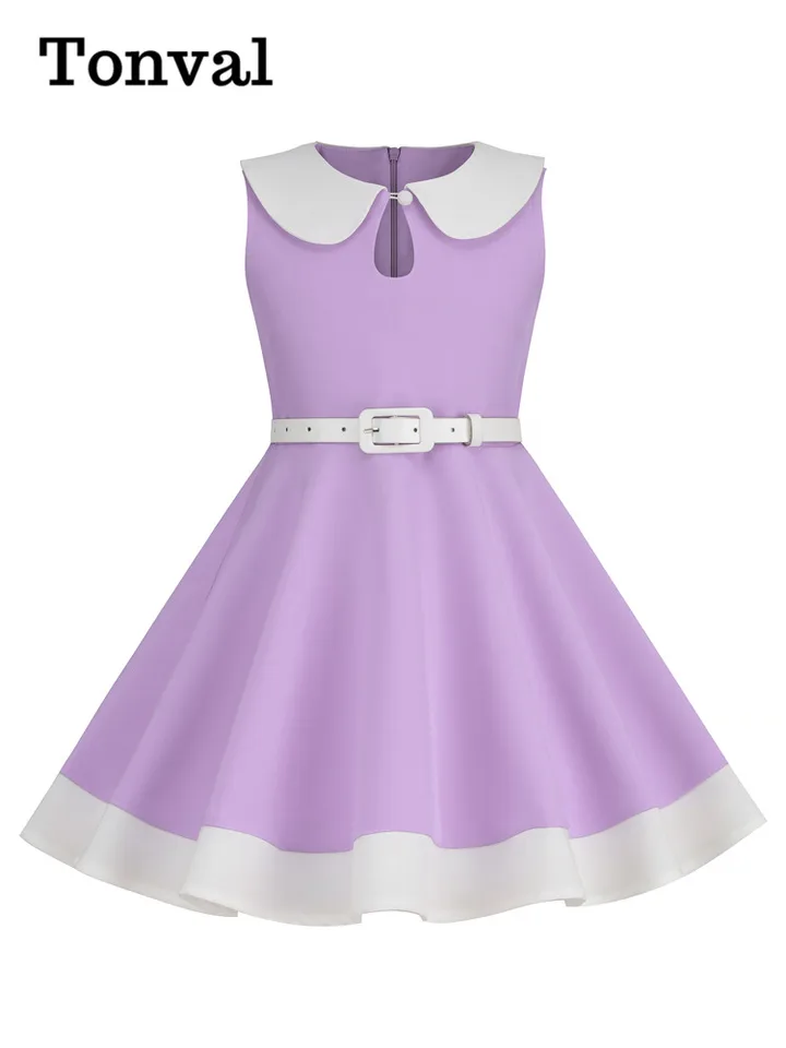 Tonval Peter Pan Collar Keyho dierka predné letné šaty pre dievčatá pre dievčatá 2023 Nové v detských deťoch vintage šaty