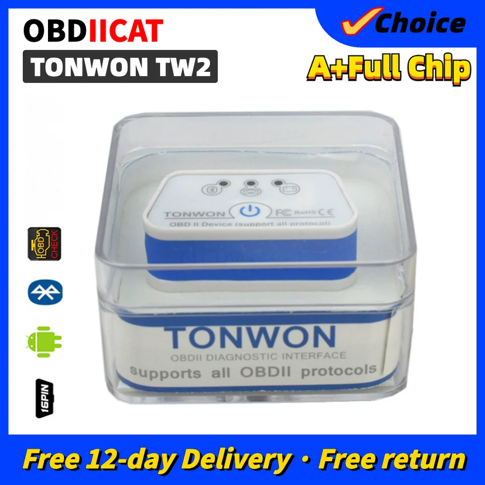 Tonwon TW2 BT 3.0 pre Android OBD2 kód Scanner OBD Diagnostika nástroja Skontrolujte zariadenie vozidla VGONE VGATE ELM327