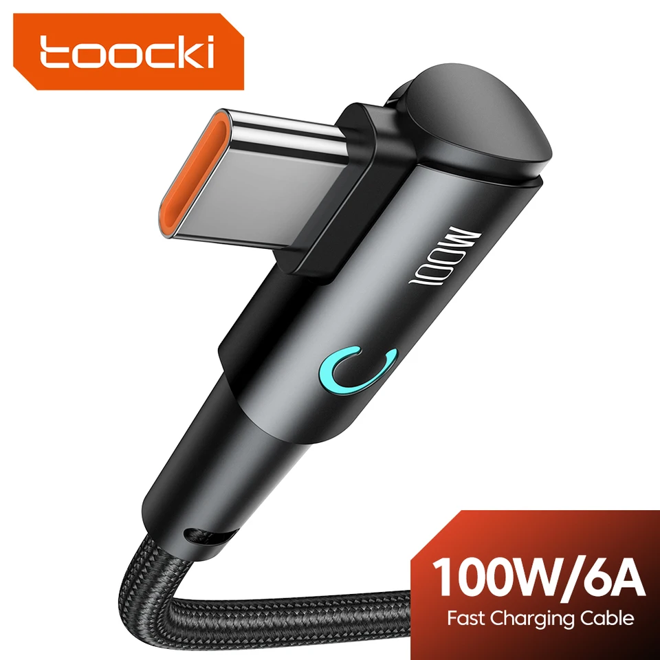 Toocki 100W USB kábel typu C 90 stupňov lakťa 60/100 W typu C až USB C Rýchle nabíjacie kábel pre huawei xiaomi Samsung USB C kábel