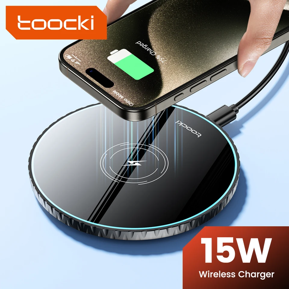 Toocki 15 W bezdrôtová nabíjačka pre iPhone 15 14 Pro Max Flash Flash Flash Wireless Charging Charger Station pre slúchadlá Samsung S23