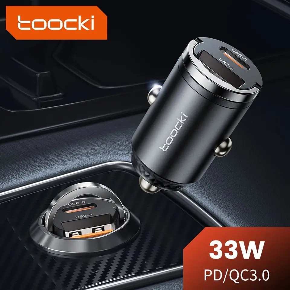 Toocki 33W Mini Car Charger PD QC3.0 Stručný nabíjanie typu C Pull Ring CAR USB nabíjačka pre iPhone 15 Xiaomi Samsung S24 Support PPS