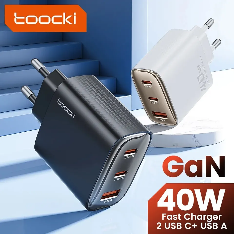 Toocki 40W Gan USB Charger Typ C QC 4.0 Rýchly nabíjanie Dual Typ C Rýchla nabíjačka telefónu pre iPhone 15 14 13 12 Pro Max Samsung S23