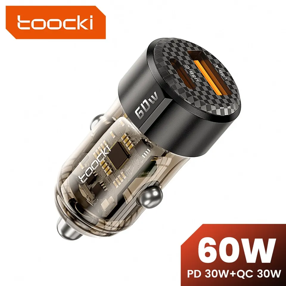 Toocki 60W nabíjačka automobilu 30w rýchle nabíjanie Transparentné puzdro PD 27W pre iPhone 15 14 13 12 12 xiaomi Poco Samsung Fast Charger nabíjanie