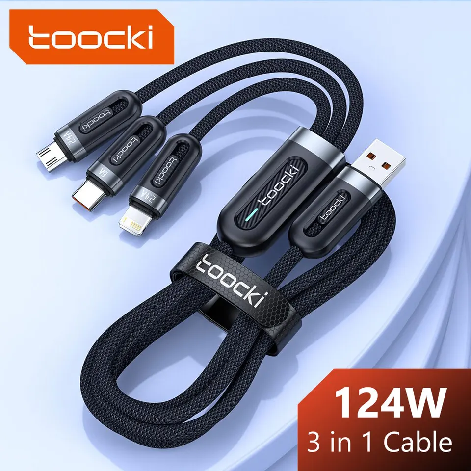 Toocki 6a 3in1 Rýchle nabíjanie kábla USB Typ C Mobilný telefón typu C pre iPhone x xiaomi OnePlus Realme Poco USB Micro káble