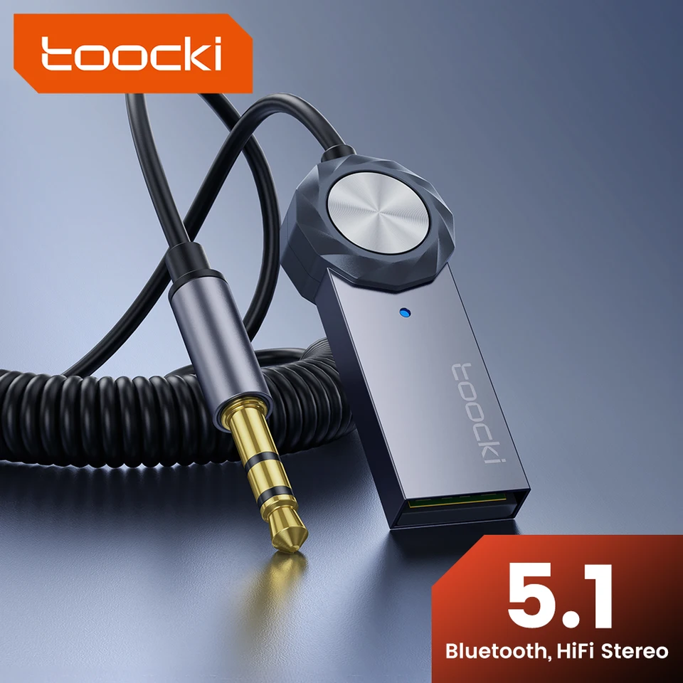 Toocki Bluetooth Aux Adapter USB na 3,5 mm Jack Audio Music Mic Bluetooth 5.1 Handsfree Kit pre vysielač Bluetooth