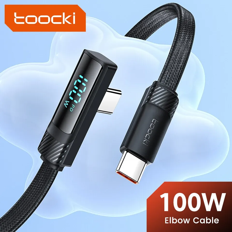 Toocki PD 100W USB Typ C až USB C Kábel 90 stupňov Digitálny displej pre iPhone 15 Samsung Huawei Xiaomi USB C nabíjačka