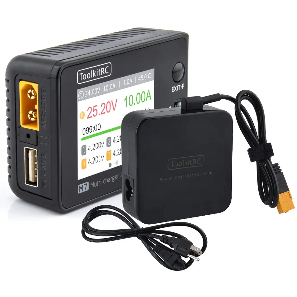 TOOLKITRC M7 200W 10A Balance nabíjačka Discarger s ADP100 pre 1-6S LiPo napäťové napätie Servo Checker Signal Signal Signal