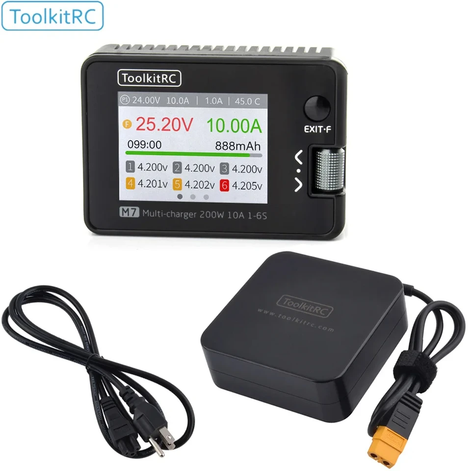 TOOLKITRC M7 200W 10A Balance nabíjačka Discarger s ADP100 pre 1-6S LiPo napäťové napätie Servo Checker Signal Signal Signal