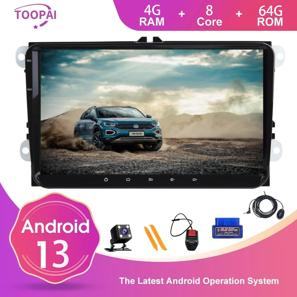 Toopai Android 13 pre VW/Volkswagen/Golf/Polo/Tiguan/Passat/B7/B6 CAR GPS navigácia multimediálny hráč Auto rádio Stereo 2DIN