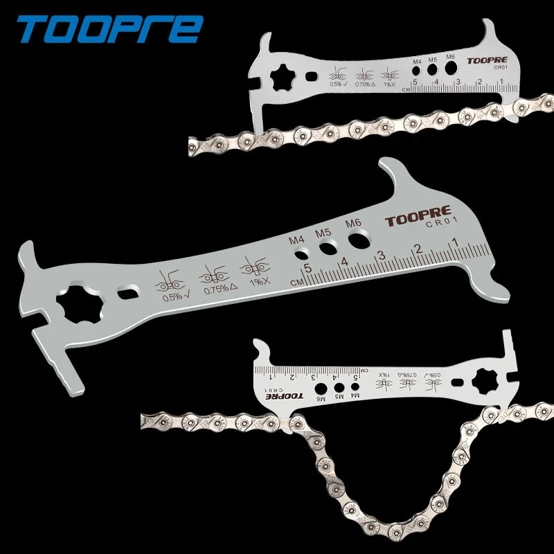 Toopre 6-v-1 bicykel reťazce meradlo z nehrdzavejúcej ocele Horský reťazec opotrebovanie opotrebovanie pravítka Cyklistické náradie MTB Príslušenstvo