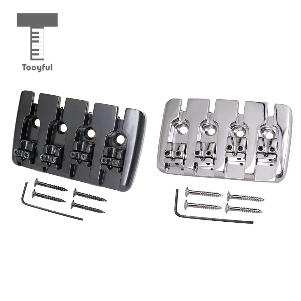 Tooyful Bass Bridge Tailpiece s skrutkami Kľúčový gitarový príslušenstvo pre 4 strunové náhradné diely s elektrickými basmi Čierne