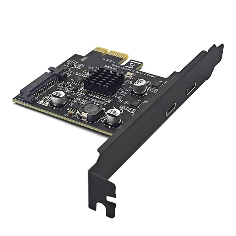 Top-New 2Port Type-C PCIe Card PCI Express 3.0 X1 až Dual USB-C Expansion Card SATA Power USB3.2 Gen2 10 Gbps ASM3142 čip