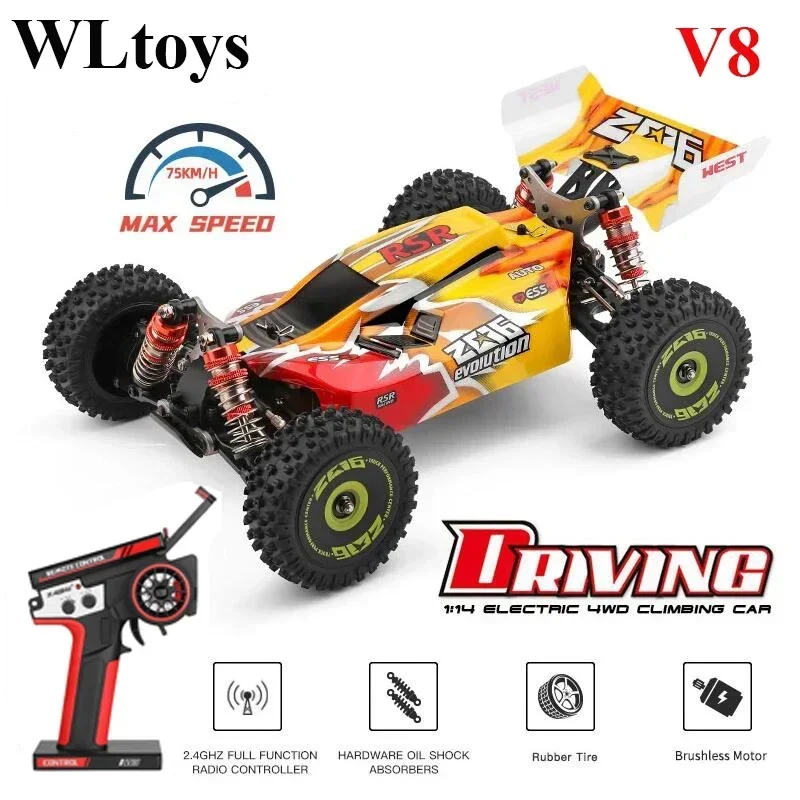 Top Wltoys 144010-V8 2,4G Racing RC CAR 70 km/h Brushless Motor 4WD High Speed ​​Off-Road Drift RC Hračky pre deti a dospelých darček