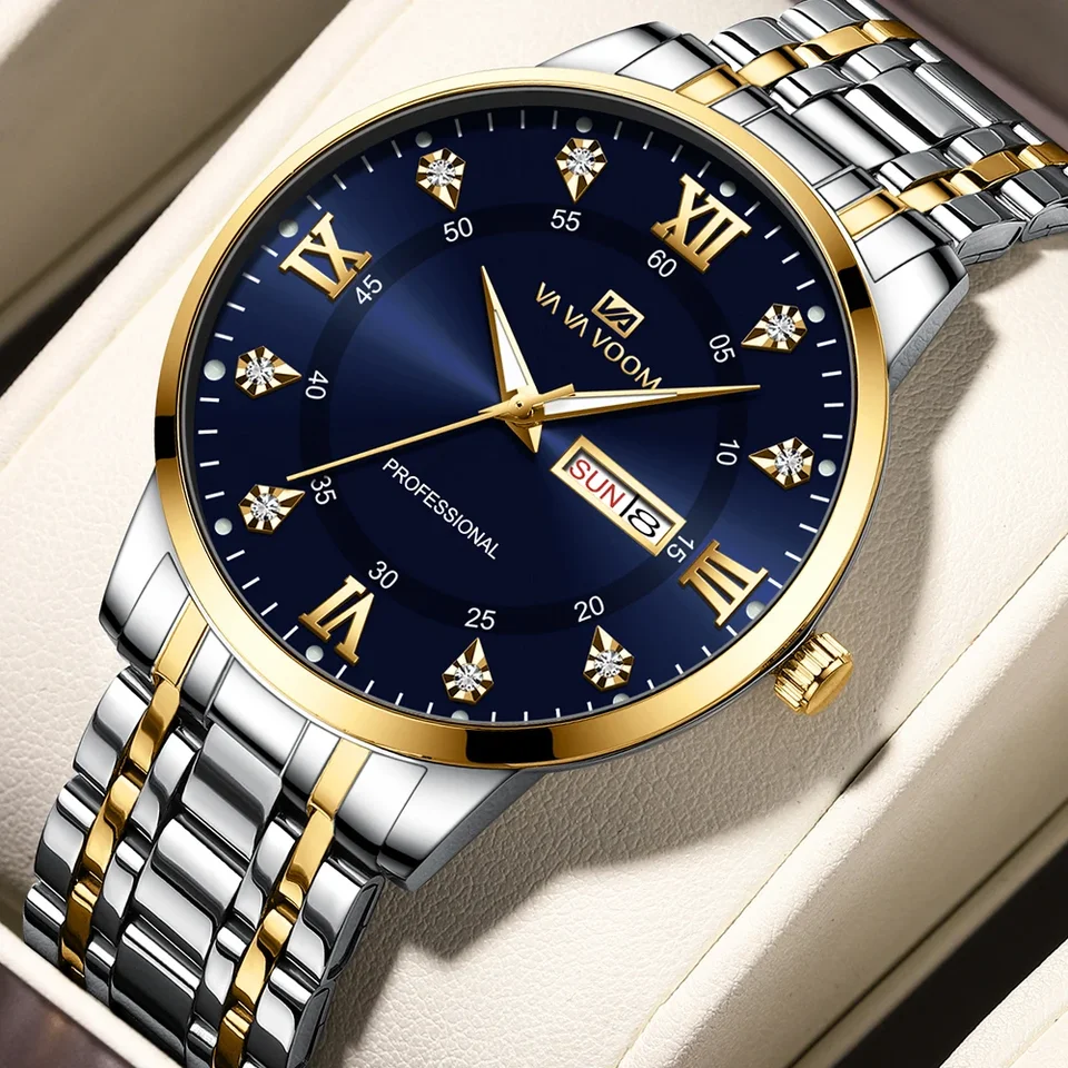 Top značky Men Sledujte z nehrdzavejúcej ocele Top Quailty Luxury Push gombíky skryté spona nepremokavé svetelné žiarivé dátum týždeň športové zápästie Watch