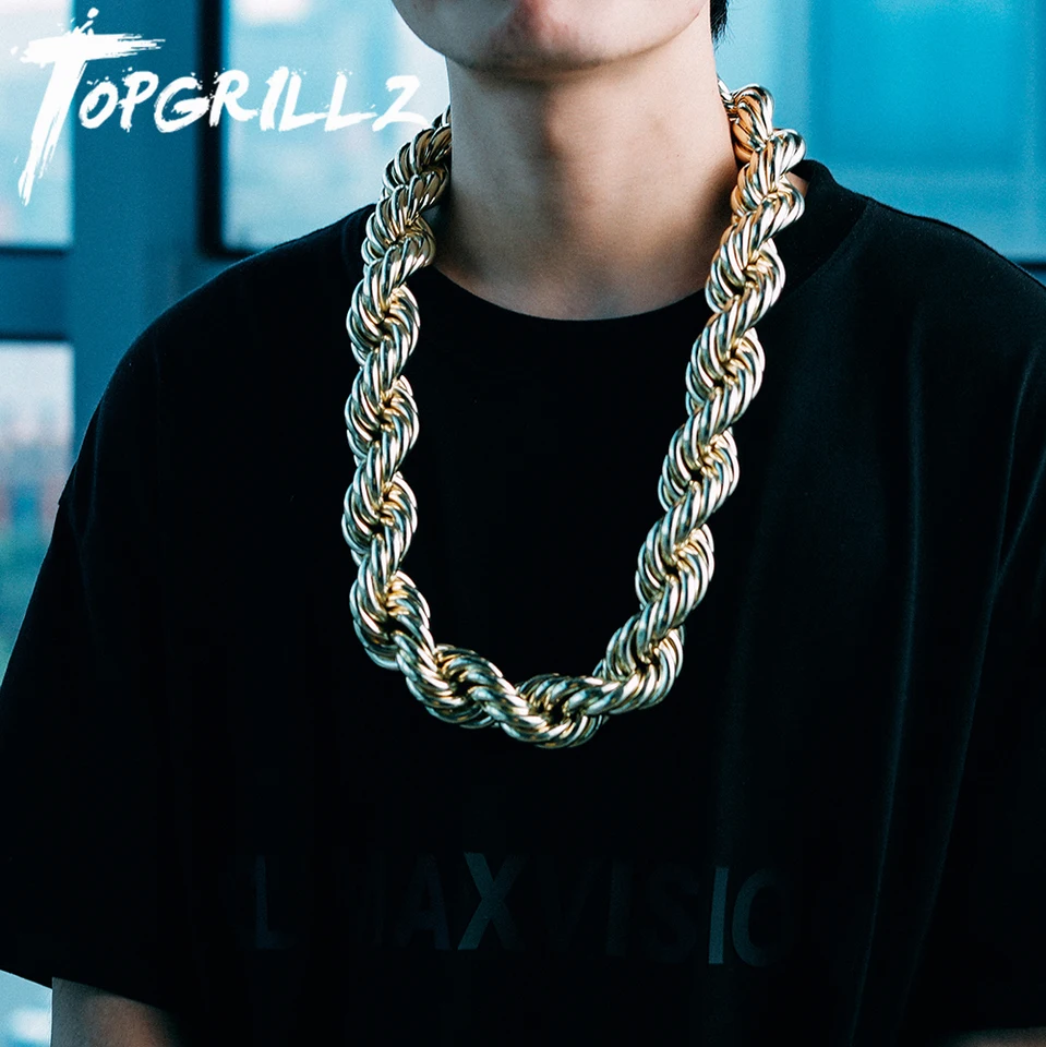 Topgrillz 2021 Nový 30 mm lanový reťazec z nehrdzavejúcej ocele Pánske luxusné náhrdelník Hip Hop Heavy Metal Punk Jewelry 30 