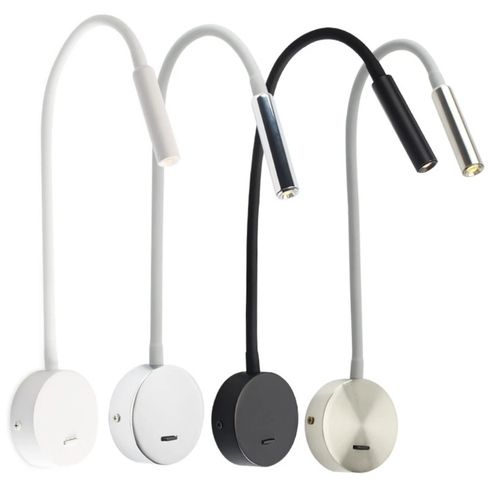Topoch Gooseneck Task Lamp Light Switch Switch Reading Light Wall Decor Nočné sviečky nepriame svietidlá 3W Focus LED AC100-240V