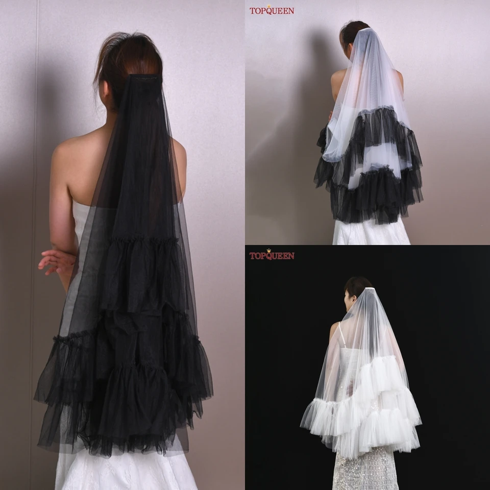 TopQueen Populárny svadobný dvojitý červenavý závoj Soft Transparent Tulle Svadobná čela hlavy V183