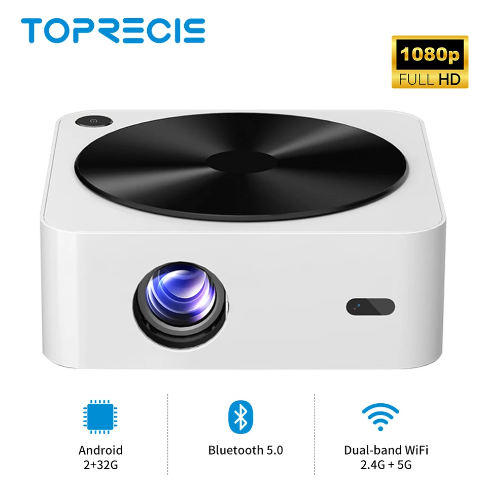 Toprecis T70 Projector 4K Android 2+32GB TV TV projektor M8 povýšený HD WiFi6 Allwinner 1080p 1920*1080p Cinema Outdoor Prenosný prenosný