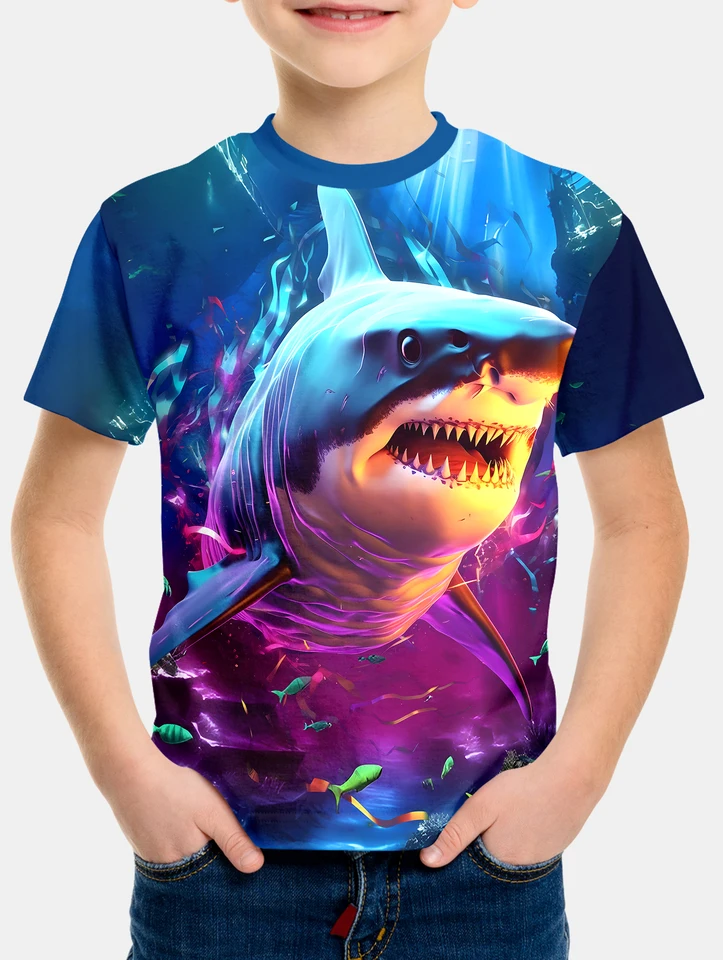 Tops kórejské detské oblečenie Cool Shark 2024 Detské jarné oblečenie Detské tričko Tričko pre chlapca chlapecke oblečenie