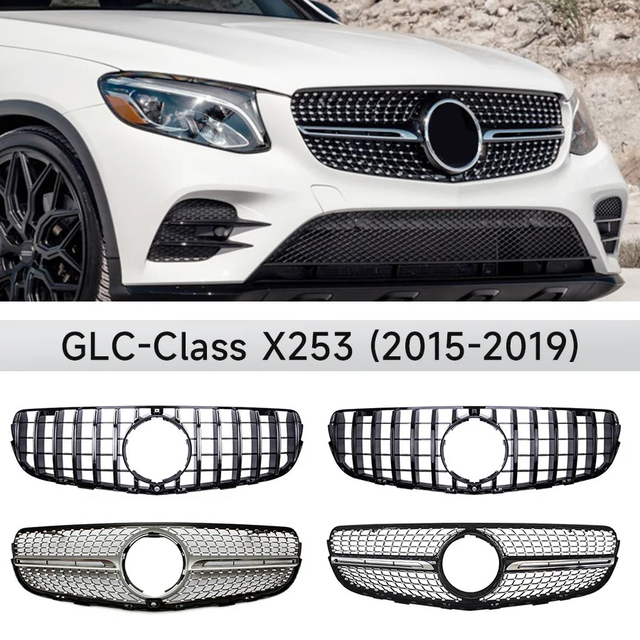Topteng Car Black GT Diamond Grille pre Mercedes Benz GLC triedy X253 2015 2016 2017 2018 2018 2019