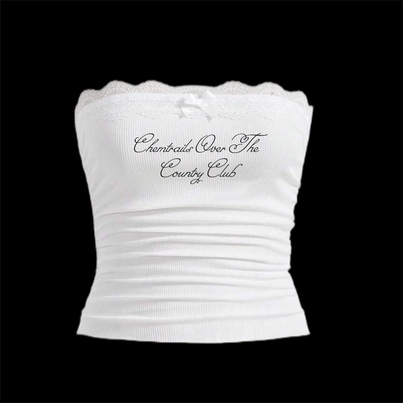 Topy bez rukávov Punk Letter Print Tlač príležitostné estetické víla Y2K Emo Girls Bow Harajuku Streetwear Dámske roztomilé sexy čipkové topánky