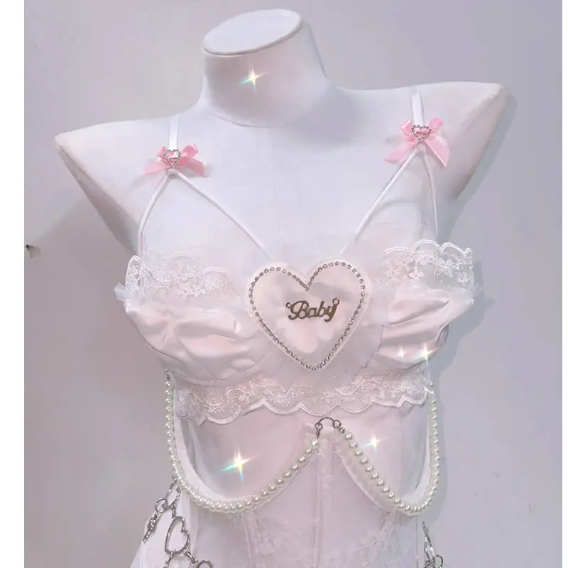 Topy krížových nádrží lolitatank topy kawaii tankové vrcholy y2k doplnky y2k oblečenie e dievčenské oblečenie roztomilé vrcholy lacetops ružové vrcholy