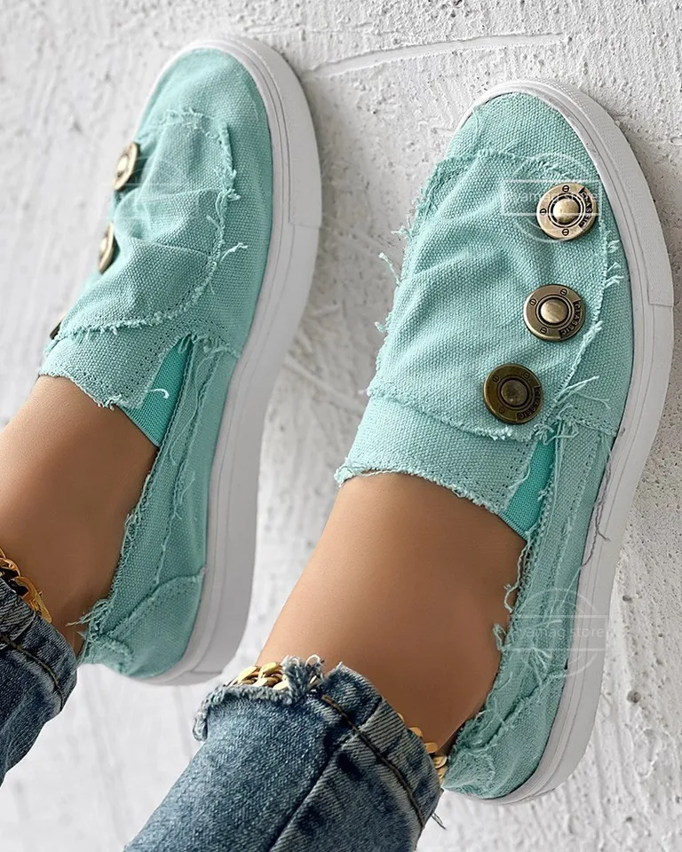 Topánky Dámske nové štýl plus umyté džínsové plátno plus plochý pár topánky Mladé vrások Metal Buckle Single Shoes 43