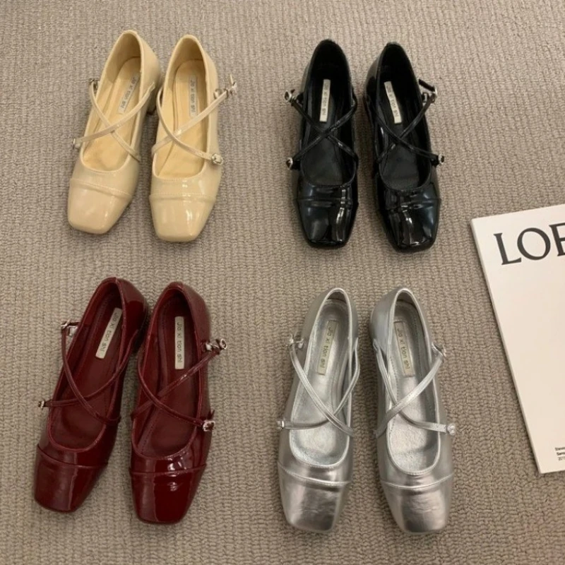 Topánky Mary Jane pre ženy 2024 retro stredne podpätkové dámske jednotlivé topánky mäkké a pohodlné červené baletné topánky Zapatos de Mujer