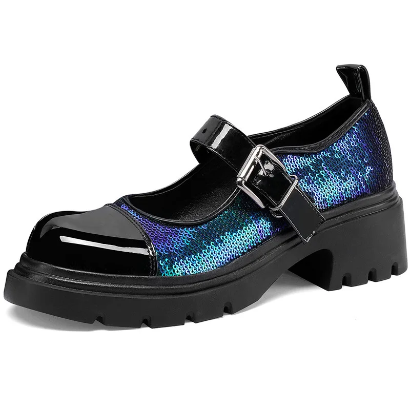 Topánky Žena Flats Clogs Platforma Modis Plytle ústa nízke podpätky šaty Creepers 2024 Letný trblietky Nový bling Mary Janes Pu Gumber