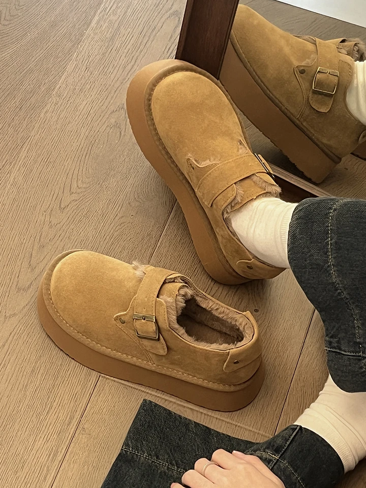 Topánky Žena Flats Okolo prstov prsty Furch Clogs Platform Slip-On Dress Nové zimné poplochu vkĺzli na plyšový Rím s kožušinovými šnurkami