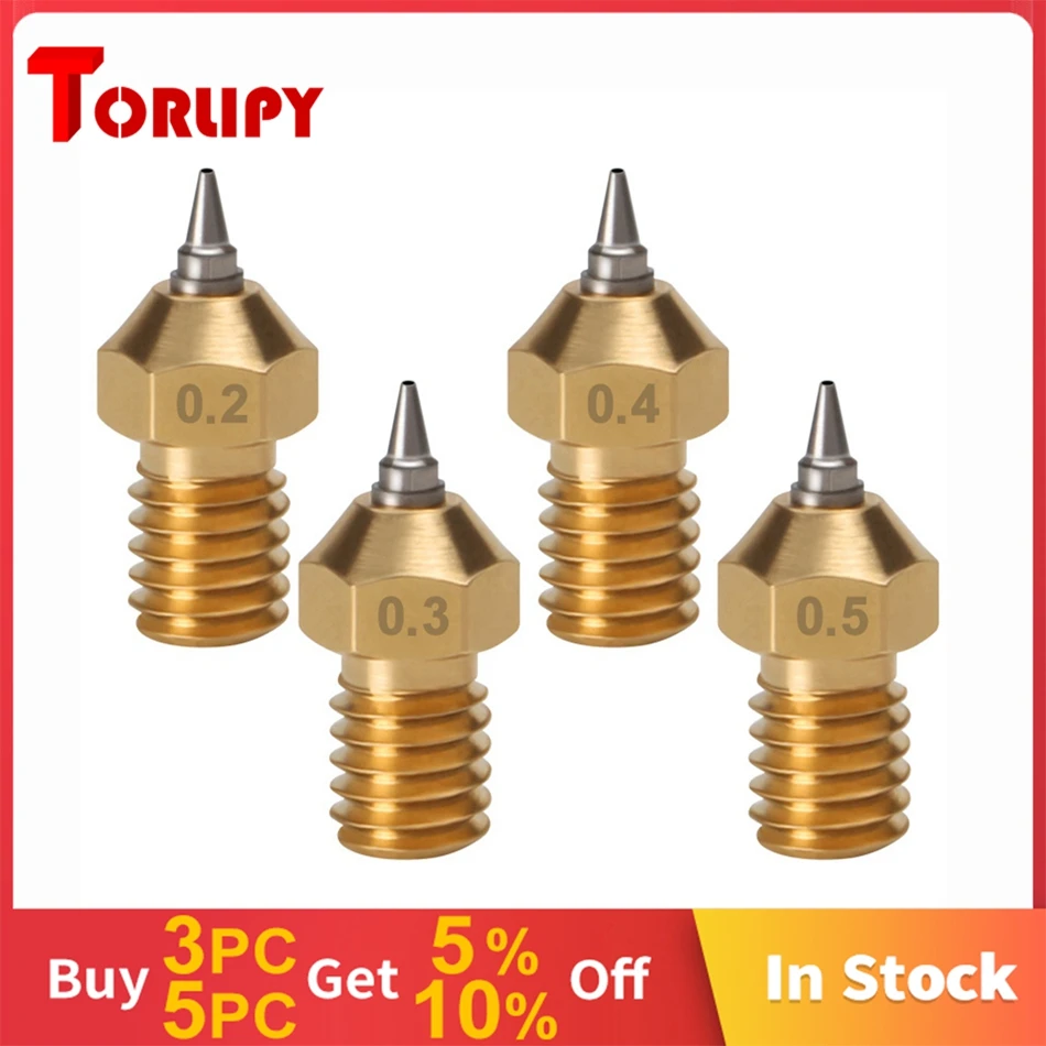 Torlipy 3D tlačiareň Airbrush Mosadz dýza 0,2/0,3/0,4/0,5 mm odnímateľné špičky z nehrdzavejúcej ocele pre E3D V5 V6 Hotend