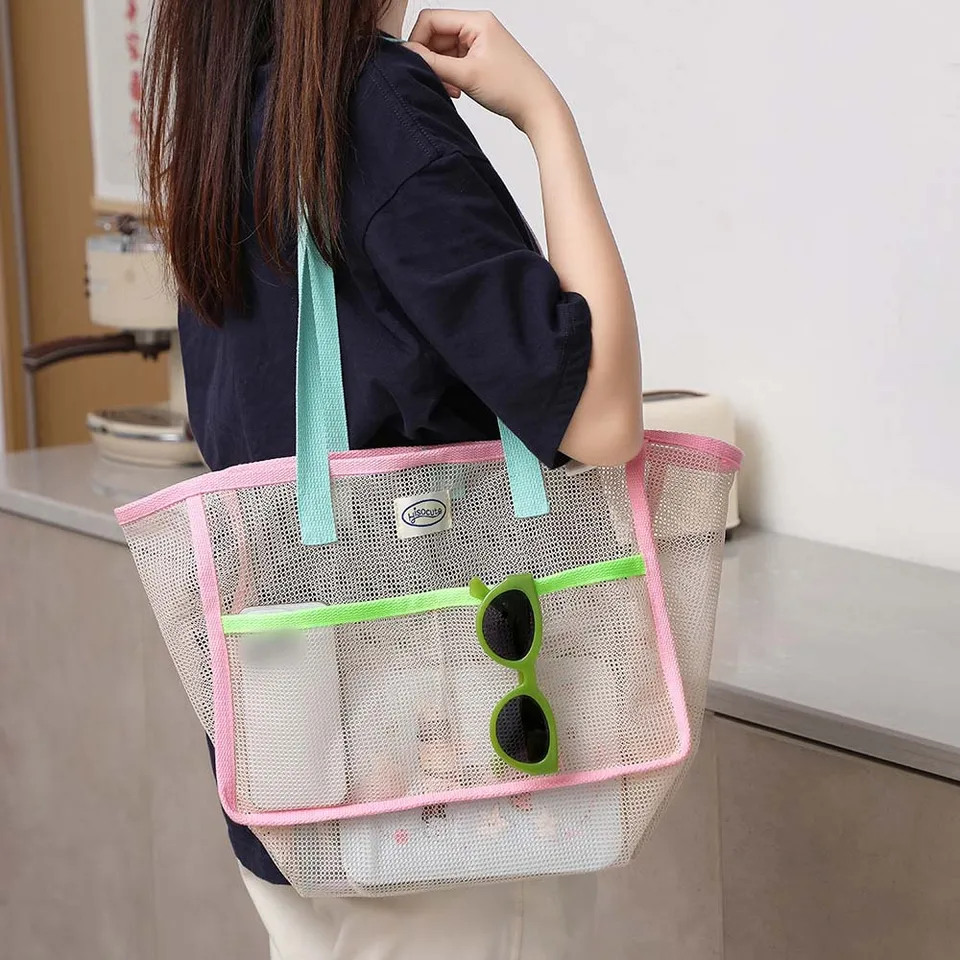 Tote taška na rameno tašku na pláži Beašky s kabelkou ľahký multipocket s veľkým úložným taškou nadmerne veľkú ružovú kúpalňu letnú pláž