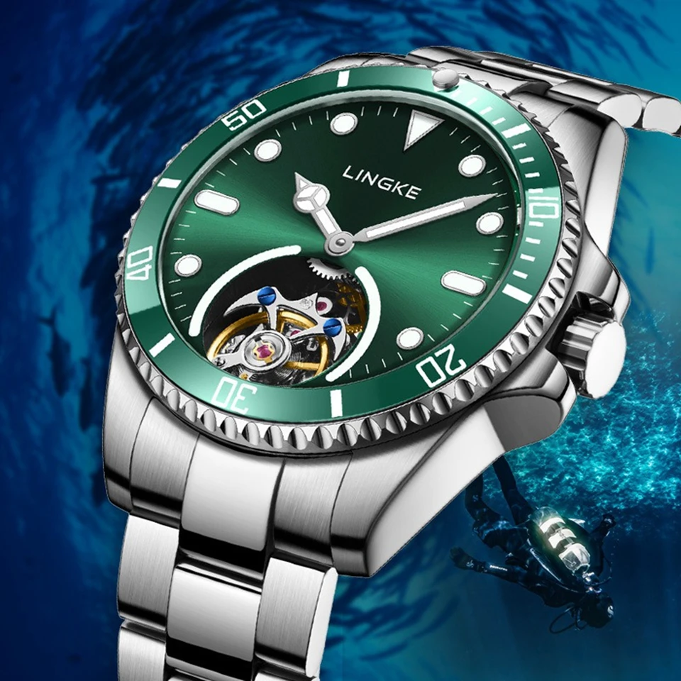 Tourbillon Watch Sports Automatické hodinky Men Men Top Luxury Brand Lingke 40 mm Mechanické náramkové hodinky Svetlá hodiny reloj hombre