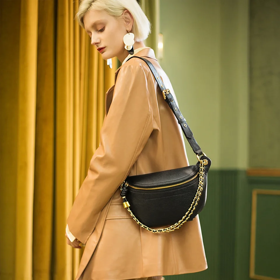 Toutou Dámske kožené pásové taška Fashion Luxury Designer Trend Trend Crossbody Bag s dovolenkovým pásom pre šport s reťazovým remienkom