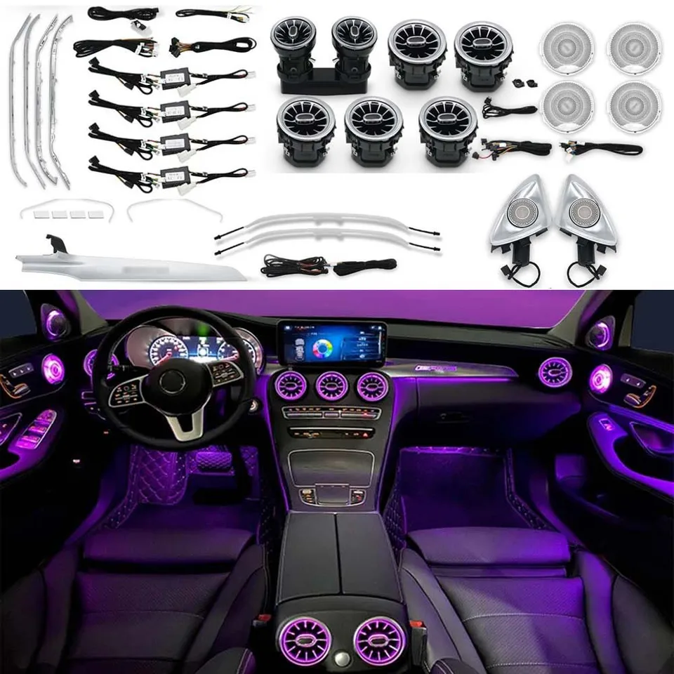 Továreň cena 64 Farby automatické interiérové ​​okolité svetlo pre Mercedes Benz C Class W205 2014 - 2021 GLC (x253) Svetlo atmosféry