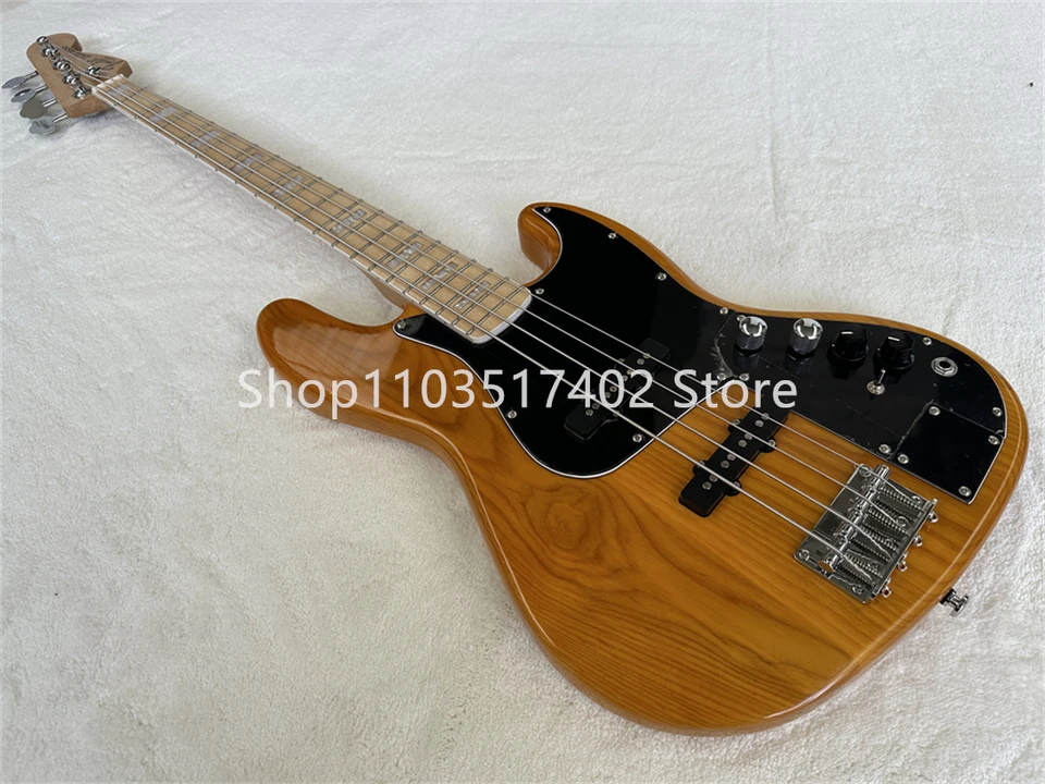 Továreň žltý popol teleso 4 struny elektrické basové basové gitara javor z čierneho pickguard Prispôsobiteľné