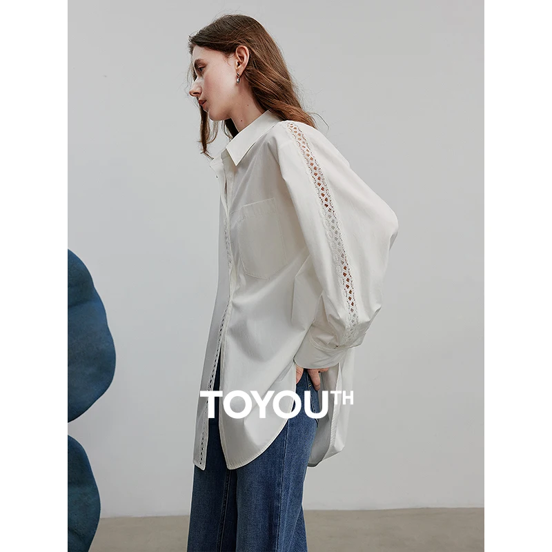 Toyouth Women Brouse tričko 2025 Spring New Lyocell Cotton Dutlow White Tirla