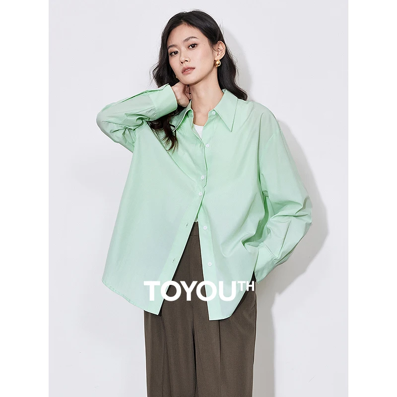 Toyouth Women Brouse tričko 2025 Spring Nové pólové krk s jedným prsiami Button Solid Color Sunkreen Dámsky košeľa ženské vrcholy