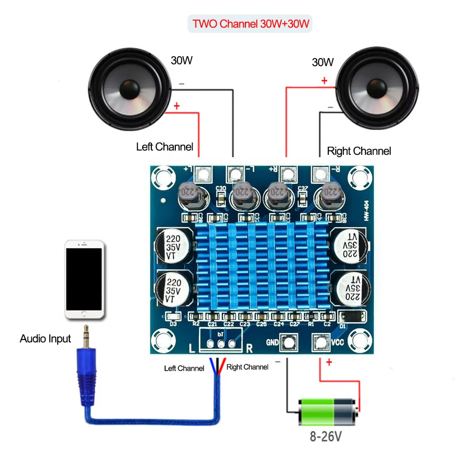TPA3110 XH-A232 30W+30W 2.0 Digitálny stereofónny stereofónny zvukový zosilňovač DC DC 8-26V 3A