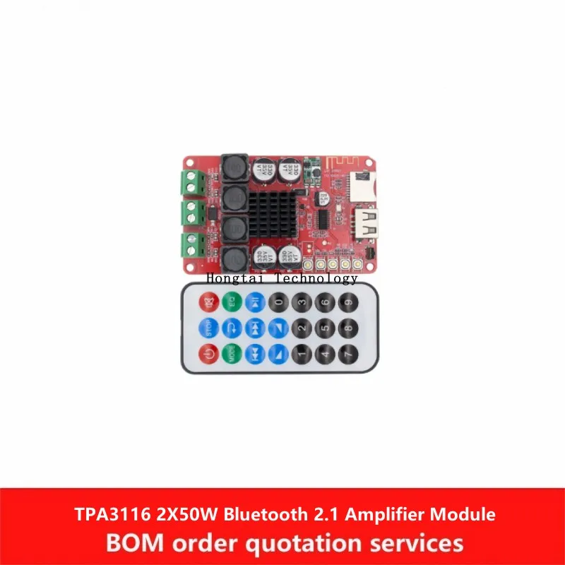 TPA3116 2*50W zosilňovač modulu Bluetooth 2.1 TF Dekódovanie karty s doskou zosilňovača diaľkového ovládania